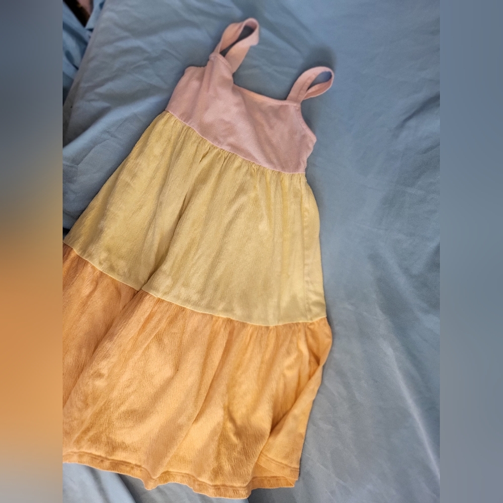 Pink Yellow Colorblock Tiered Girls Summer Beach Dress Carters Sz7